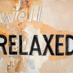 Well relaxed, 2020, olej, akryl, kolaż, płótno, 80 x 100 cm