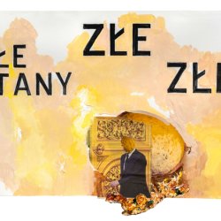 Złe stany, 2022, akryl, papier, kolaż, ok. 34,5 x 45 cm