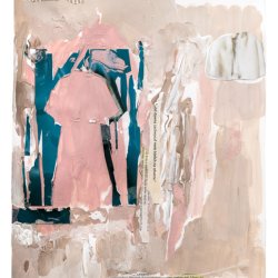 Kolaż z sukienką, 2022, akryl, papier, kolaż, 37 x 28,5 cm