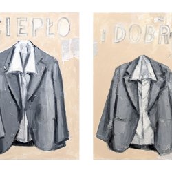 Ciepło i dobro, 2019, olej, akryl, kolaż, płótno, 2 x 100 x 70 cm