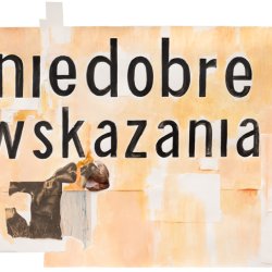 Niedobre wskazania, 2023, akryl, papier, kolaż, ok. 56,5 x 70 cm