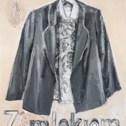 Z mlekiem/z radiem, 2022, olej, akryl, płótno, 2 x 100 x 80 cm