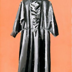 Czarna sukienka, 2002, olej, akryl, płótno, 80x60cm Daj wszystko, Galeria Arsenał w Białymstoku. Detal.