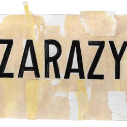 Zarazy, 2023, akryl, papier, kolaż, 30 x 40 cm