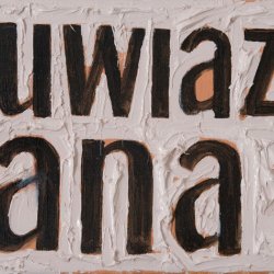 Uwiązana, 2008, olej, akryl, płótno, 24 x 30 cm