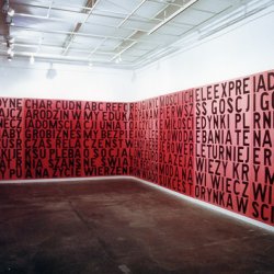 PROGRAM TV (na piątek) , 2001, wydruk (220x 1600 cm). Wystawa zbiorowa “Zawody malarskie” BWA Bielsko-Biała.