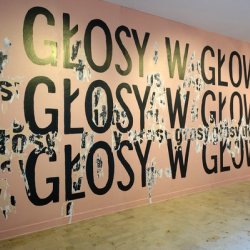 „Głosy w głowie, 2017, instalacja tekstowa w czasie wystawy grupowej Mam to z głowy w galerii Białej w Lublinie