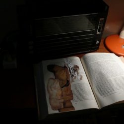 „Zadania artysty”, 2011, instalacja w archiwum miejskim w czasie wystawy „Oczy szukają głowy do zamieszkania”. Książki o sztuce z kolażami, dźwięk:  Andrzej Juszczyk.