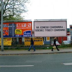 NA JEDNEGO CZAROWNIKA DZIESIĘĆ TYSIĘCY CZAROWNIC, 2007, bilbord Galeria Rusz, Toruń.