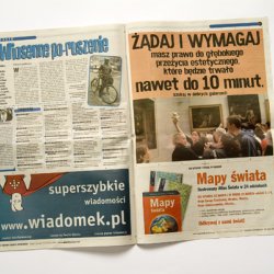 SZTUKA TO POKARM DLA DUSZY I CIAŁA . CZY ARTYSTA MA CZYSTE RĘCE? Reklamy kulturalne, 2005; ogłoszenia w dodatku poznańskim Gazety Wyborczej. Wystawa Czasu Kultury.