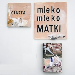 Obwoluty na książki różne, 2017, akryl, kolaż, wymiary różne, przód