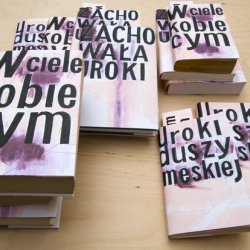 Obwoluty na książki z cytatem Baudlaire’a (o Madame Bovary)  na różne książki (pisarze piszący z pozycji kobiety),  „Abstrakcja negatywna” w galerii Delikatesy w Krakowie, 2010.