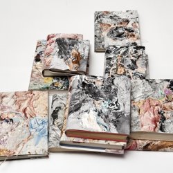 Obwoluty na książki o sztuce, 2014, 2015, kolaż, akryl, wymiary różne