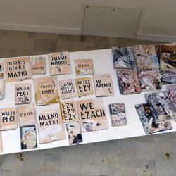 Książki w obwolutach na wystawie grupowej Mam to z głowy, Galeria Biała, Lublin 2017