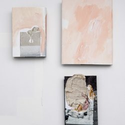 Obwoluty na książki różne, 2017, akryl, kolaż, wymiary różne, tył