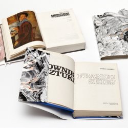 Obwoluty na książki o sztuce, 2014, 2015, kolaż, akryl, wymiary różne